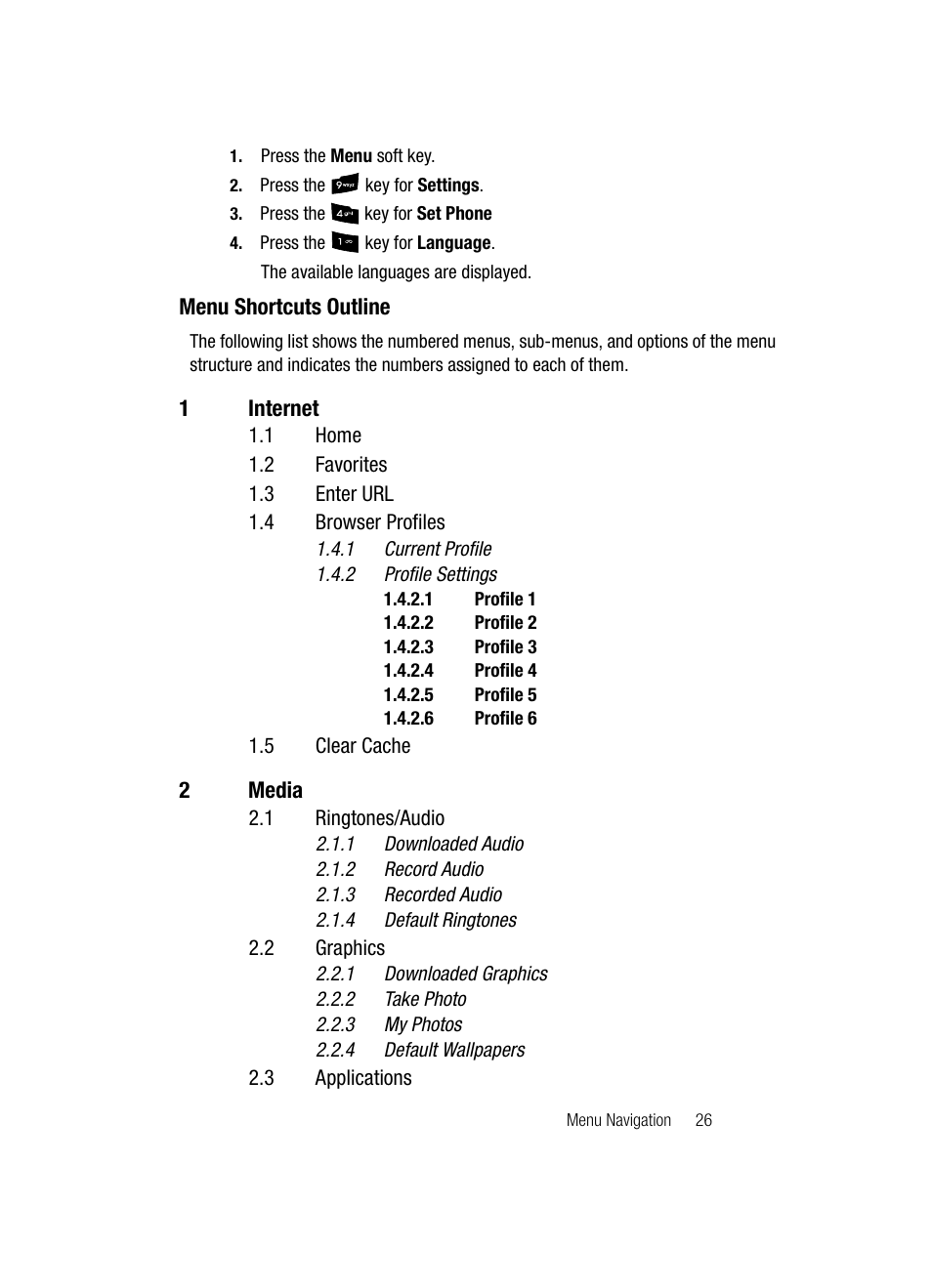 Menu shortcuts outline | Samsung SGH-A436ZKAGEN User Manual | Page 29 / 126