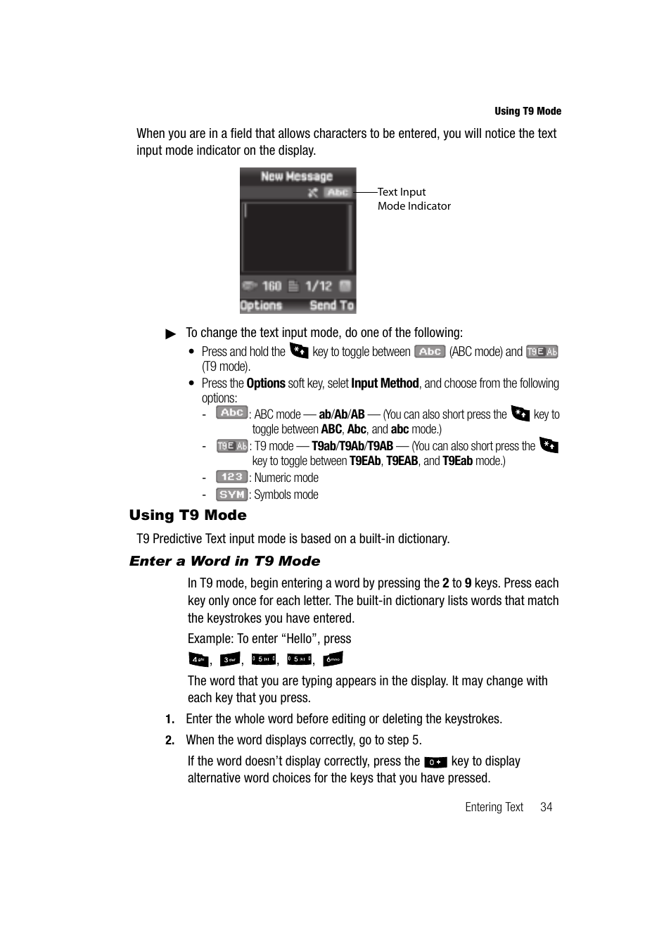 Using t9 mode, Enter a word in t9 mode | Samsung SGH-A436ZKAGEN User Manual | Page 37 / 126