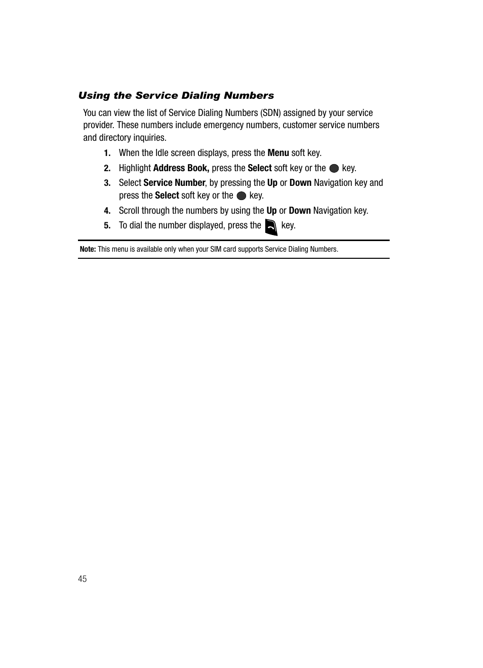 Using the service dialing numbers | Samsung SGH-A436ZKAGEN User Manual | Page 48 / 126