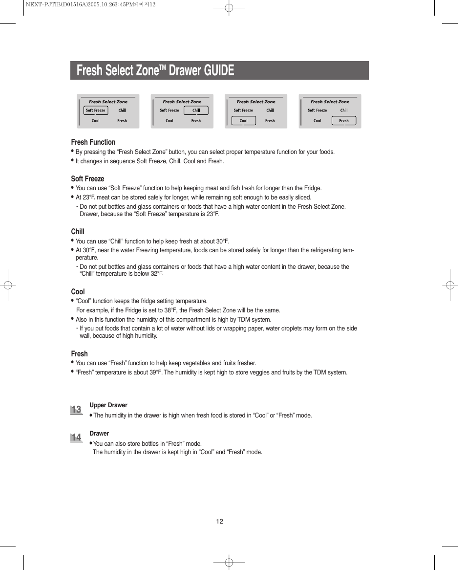 Fresh select zone, Drawer guide | Samsung RM255BARB-XAC User Manual | Page 12 / 40