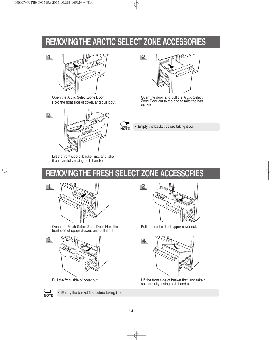 Removing the arctic select zone accessories, Removing the fresh select zone accessories | Samsung RM255BARB-XAC User Manual | Page 14 / 40