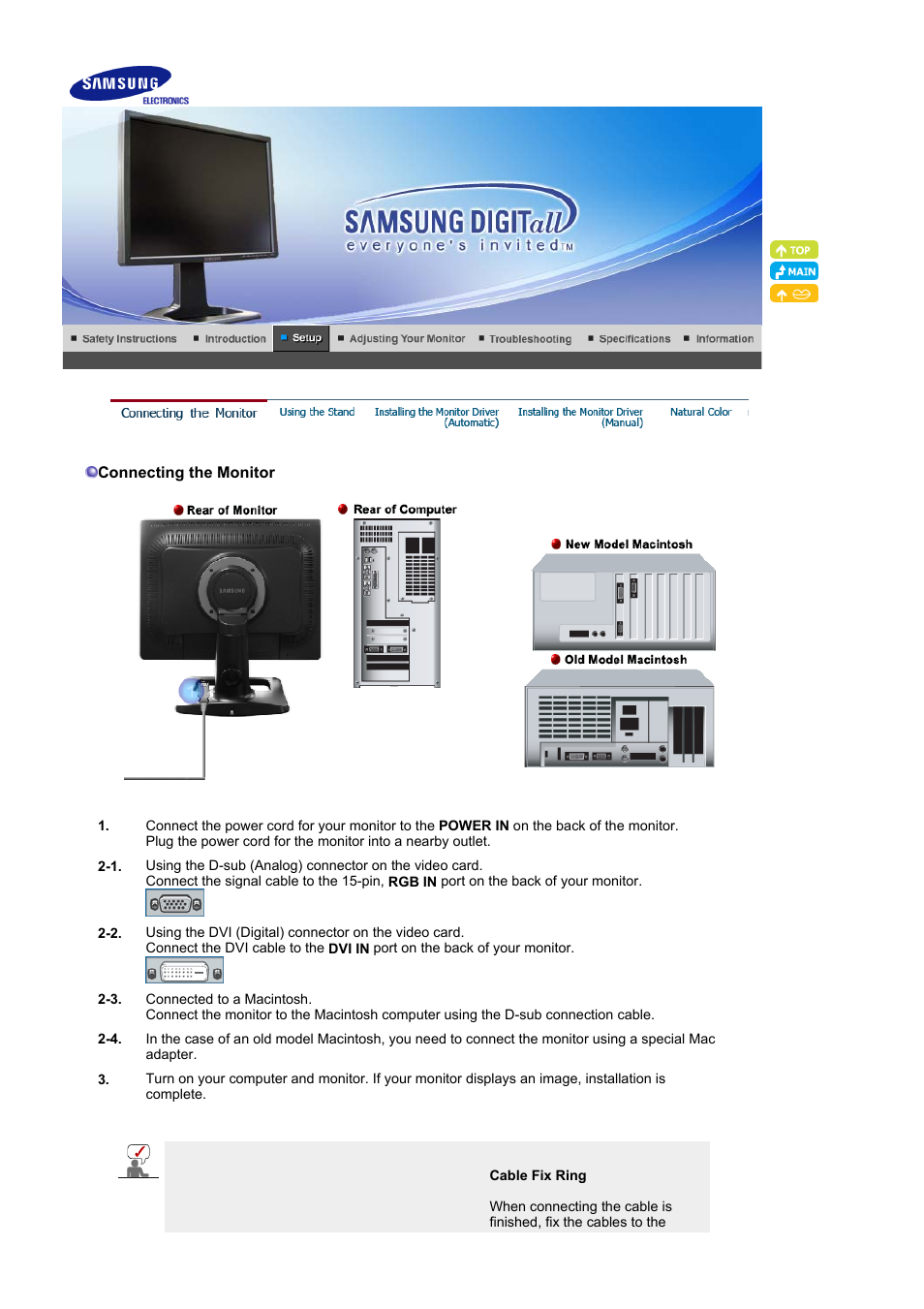 Connecting the monitor | Samsung LS21BRBAB-XAA User Manual | Page 15 / 79