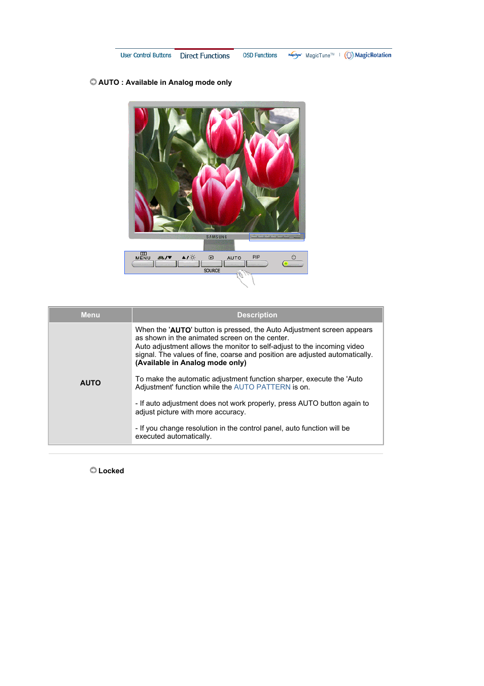 Direct function, Auto | Samsung LS21BRBAB-XAA User Manual | Page 27 / 79