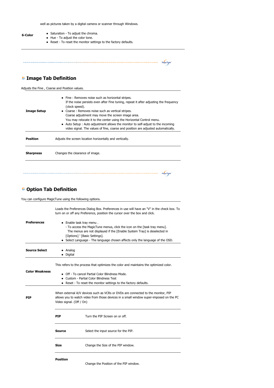 Image tab definition, Option tab definition | Samsung LS21BRBAB-XAA User Manual | Page 47 / 79