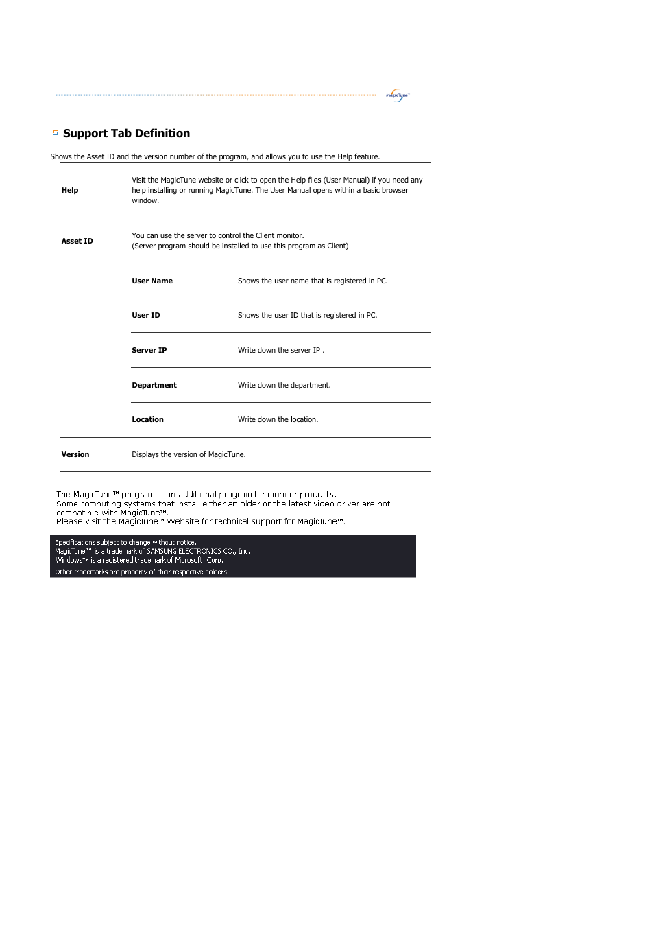Support tab definition | Samsung LS21BRBAB-XAA User Manual | Page 48 / 79