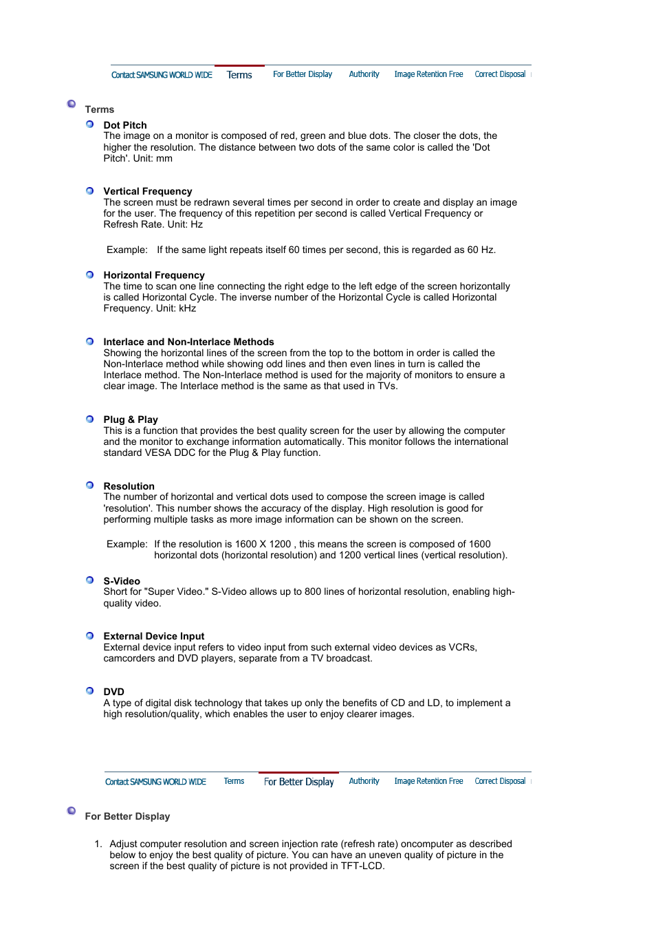 Terms, For better display | Samsung LS21BRBAB-XAA User Manual | Page 74 / 79