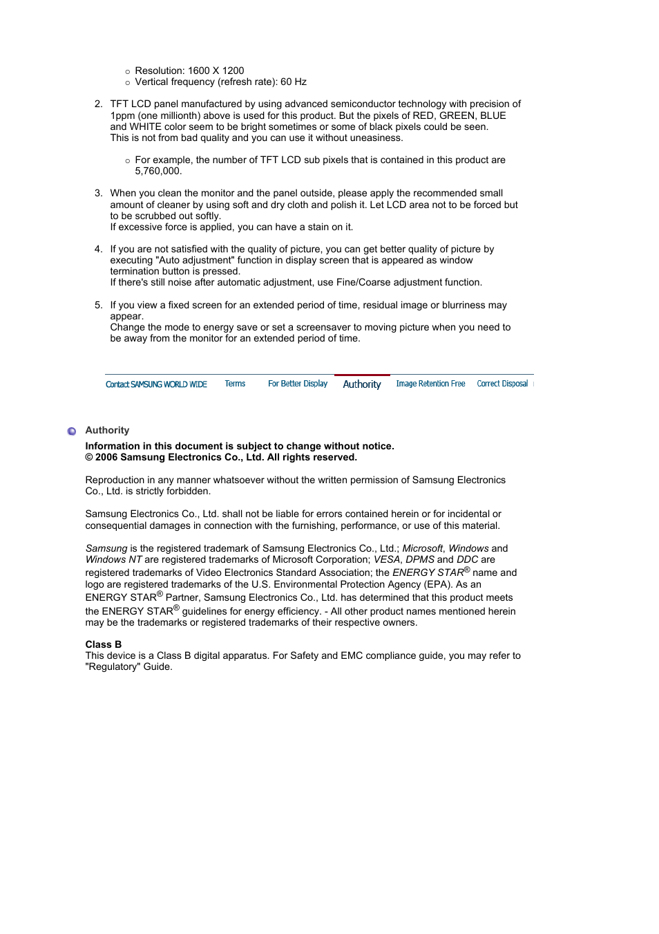Authority | Samsung LS21BRBAB-XAA User Manual | Page 75 / 79