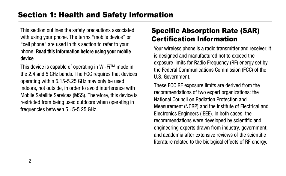 Section 1: health and safety information, Specific absorption rate (sar) certification, Information | Samsung SM-G870ADGEATT User Manual | Page 8 / 19