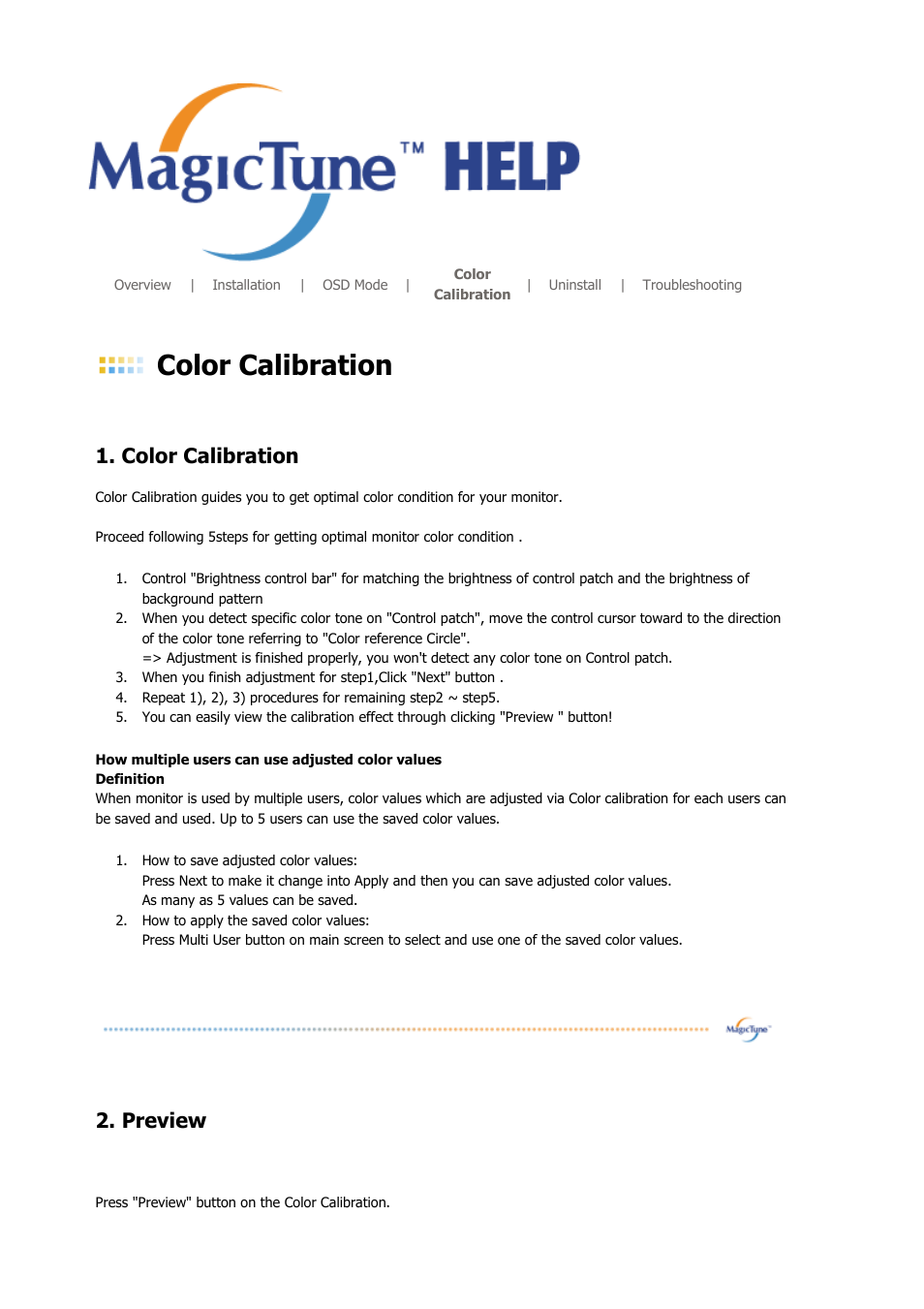 Color calibration, Preview | Samsung MJ19BSASQ-XBG User Manual | Page 113 / 189