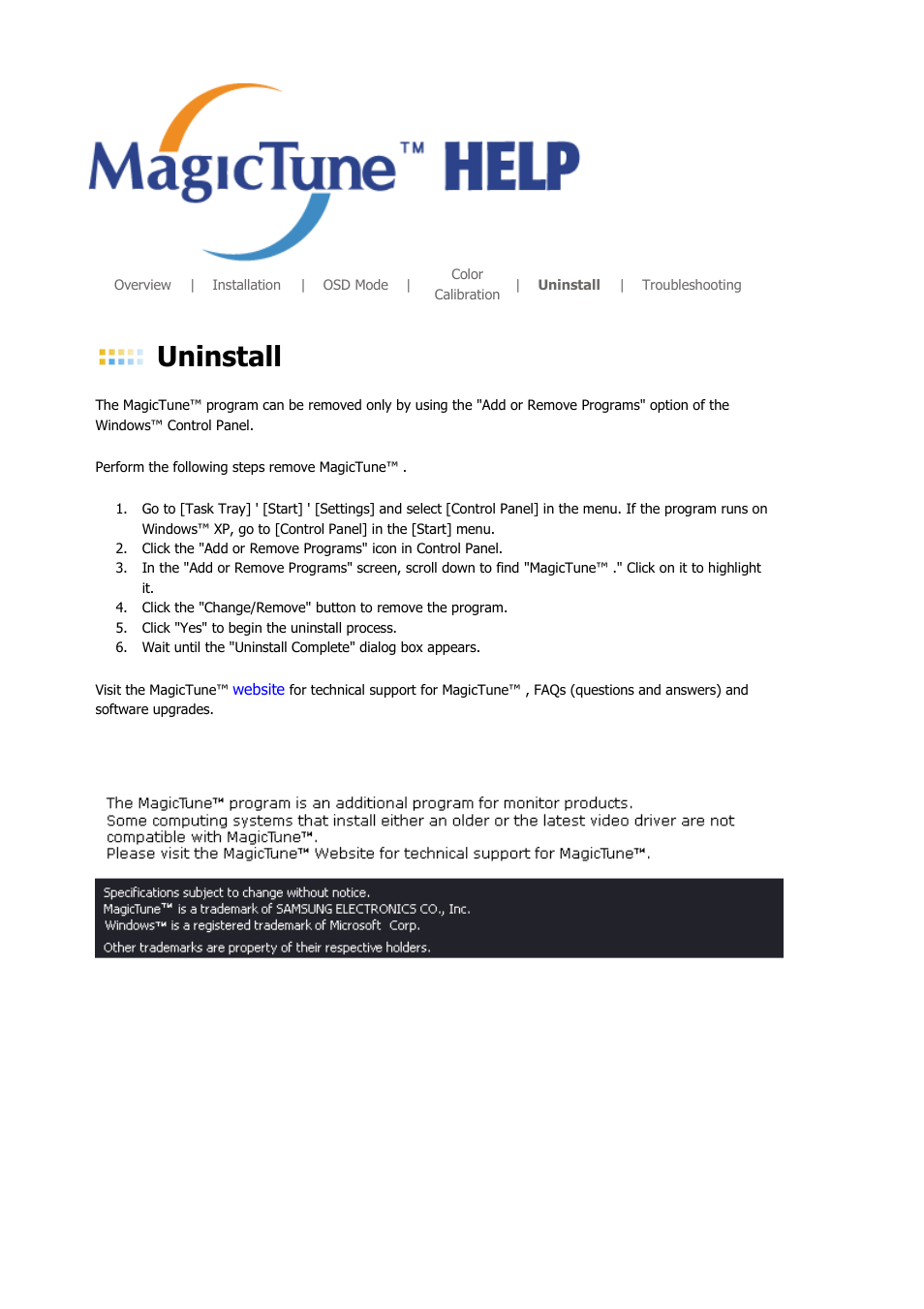 Uninstall | Samsung MJ19BSASQ-XBG User Manual | Page 115 / 189