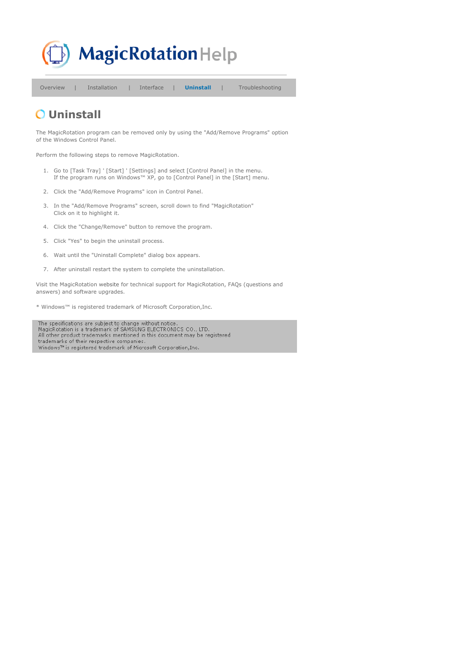 Uninstall | Samsung MJ19BSASQ-XBG User Manual | Page 129 / 189