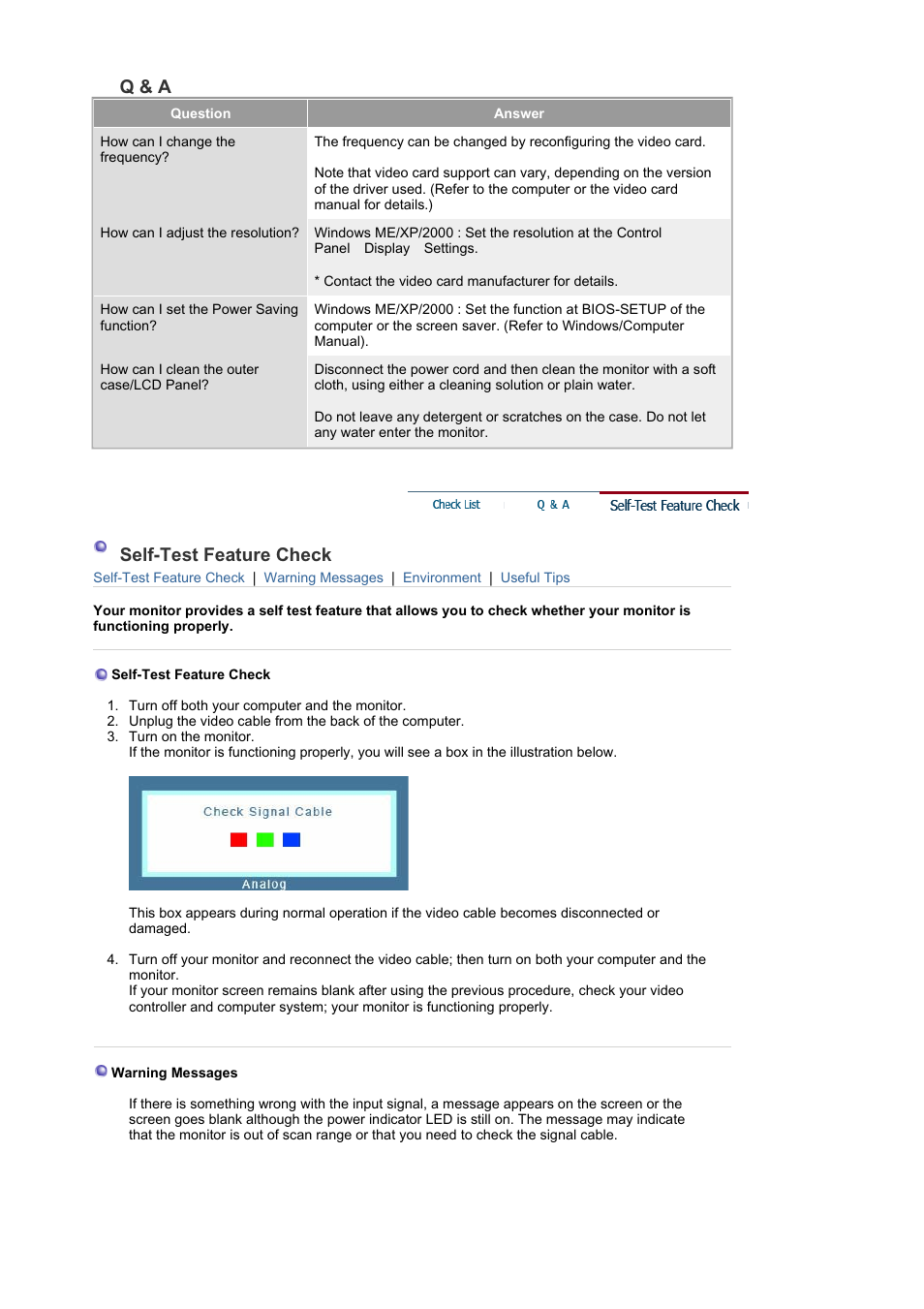 Self-test feature check, Q & a | Samsung MJ19BSASQ-XBG User Manual | Page 134 / 189