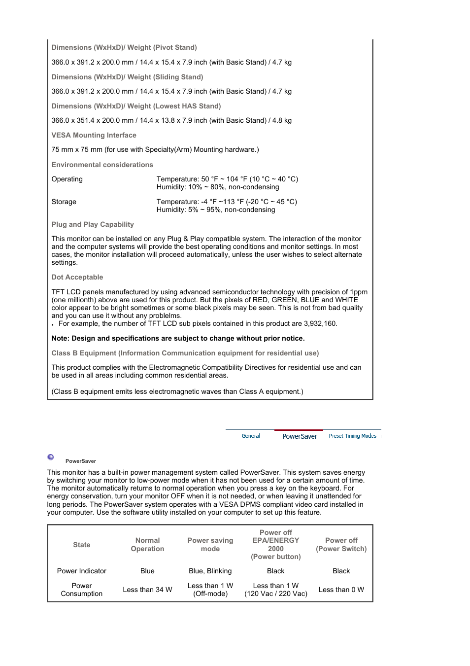 Powersaver | Samsung MJ19BSASQ-XBG User Manual | Page 147 / 189