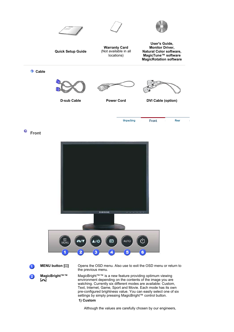 Front | Samsung MJ19BSASQ-XBG User Manual | Page 15 / 189