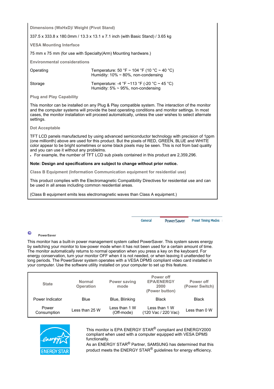 Powersaver | Samsung MJ19BSASQ-XBG User Manual | Page 162 / 189