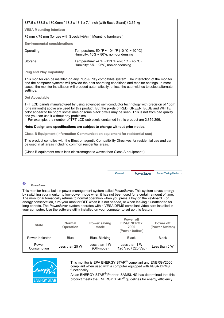 Powersaver | Samsung MJ19BSASQ-XBG User Manual | Page 165 / 189