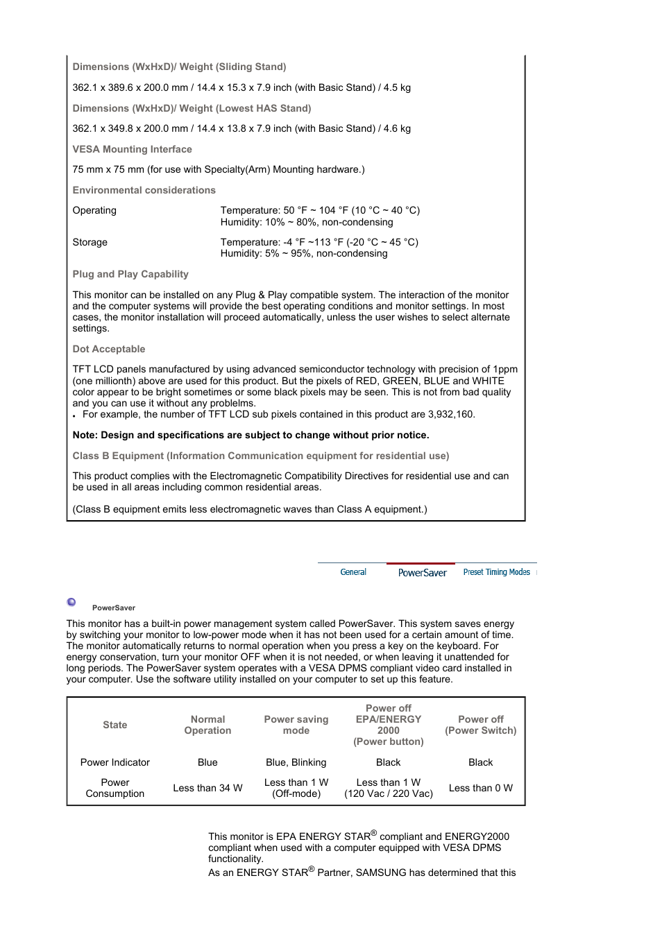 Powersaver | Samsung MJ19BSASQ-XBG User Manual | Page 168 / 189