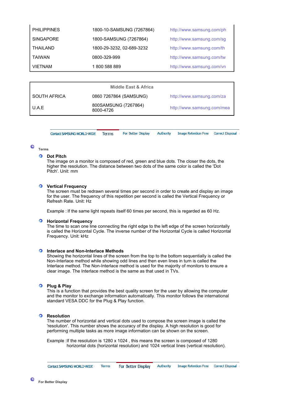 Terms, For better display | Samsung MJ19BSASQ-XBG User Manual | Page 184 / 189