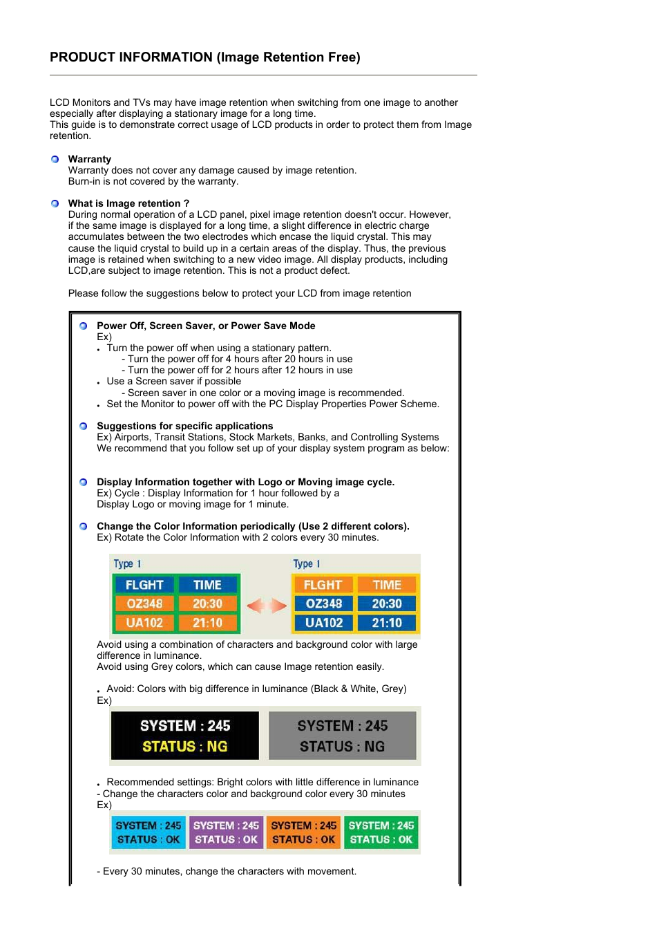 Image retention free, Product information (image retention free) | Samsung MJ19BSASQ-XBG User Manual | Page 187 / 189