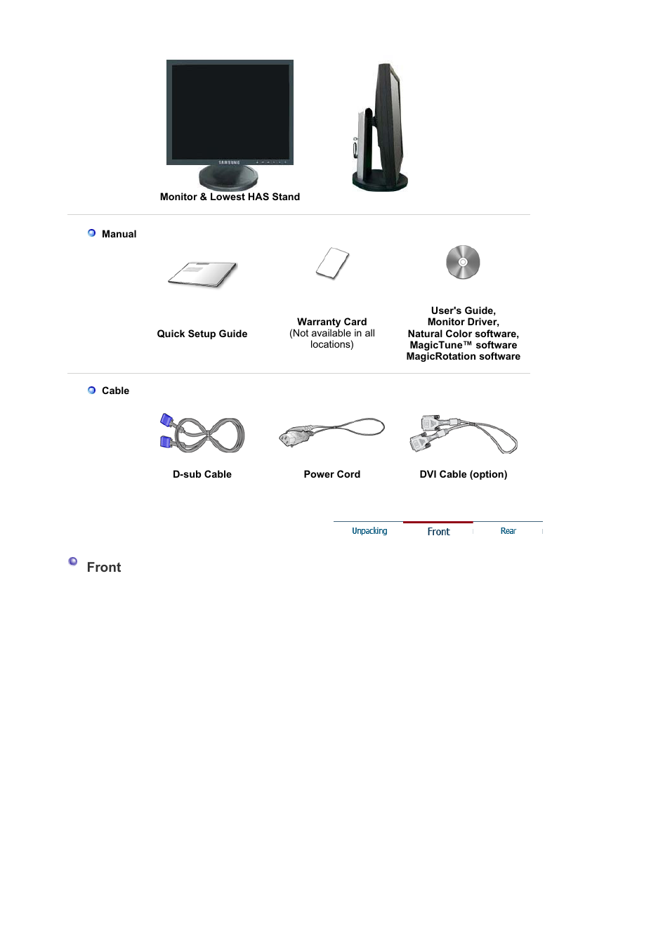 Front | Samsung MJ19BSASQ-XBG User Manual | Page 30 / 189