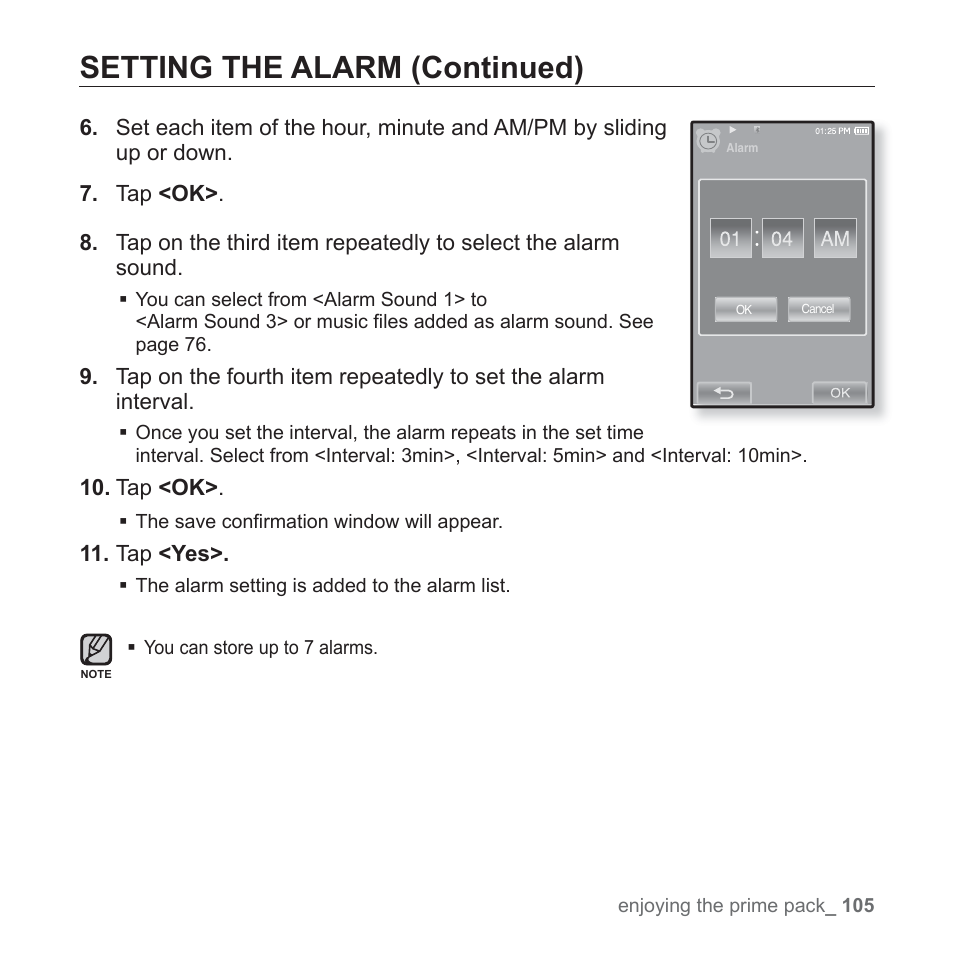 Setting the alarm (continued) | Samsung YP-P2JABY-XAA User Manual | Page 105 / 152