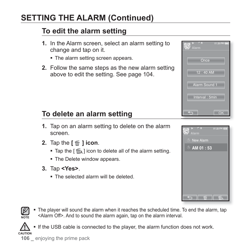 Setting the alarm (continued) | Samsung YP-P2JABY-XAA User Manual | Page 106 / 152