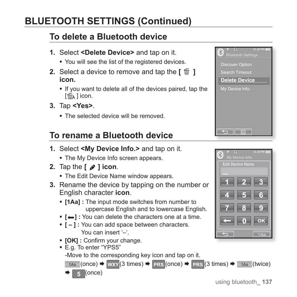 Bluetooth settings (continued) | Samsung YP-P2JABY-XAA User Manual | Page 137 / 152