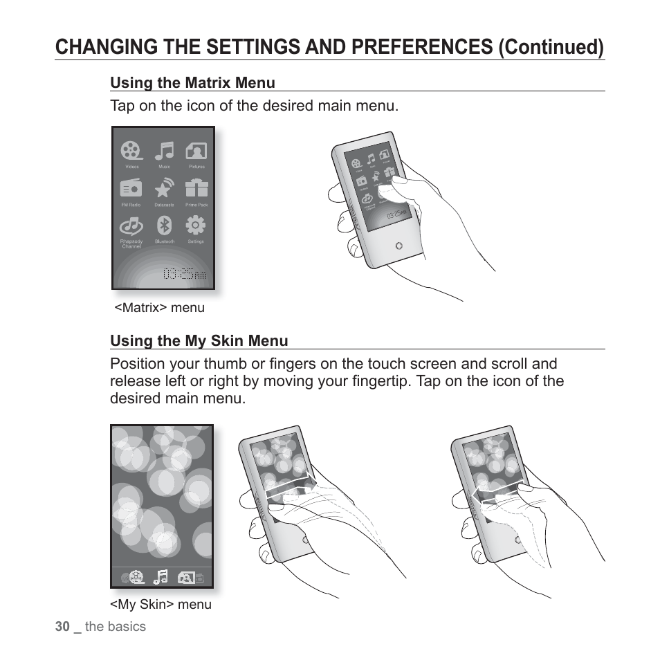 Changing the settings and preferences (continued) | Samsung YP-P2JABY-XAA User Manual | Page 30 / 152