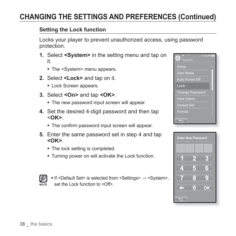 Changing the settings and preferences (continued) | Samsung YP-P2JABY-XAA User Manual | Page 38 / 152