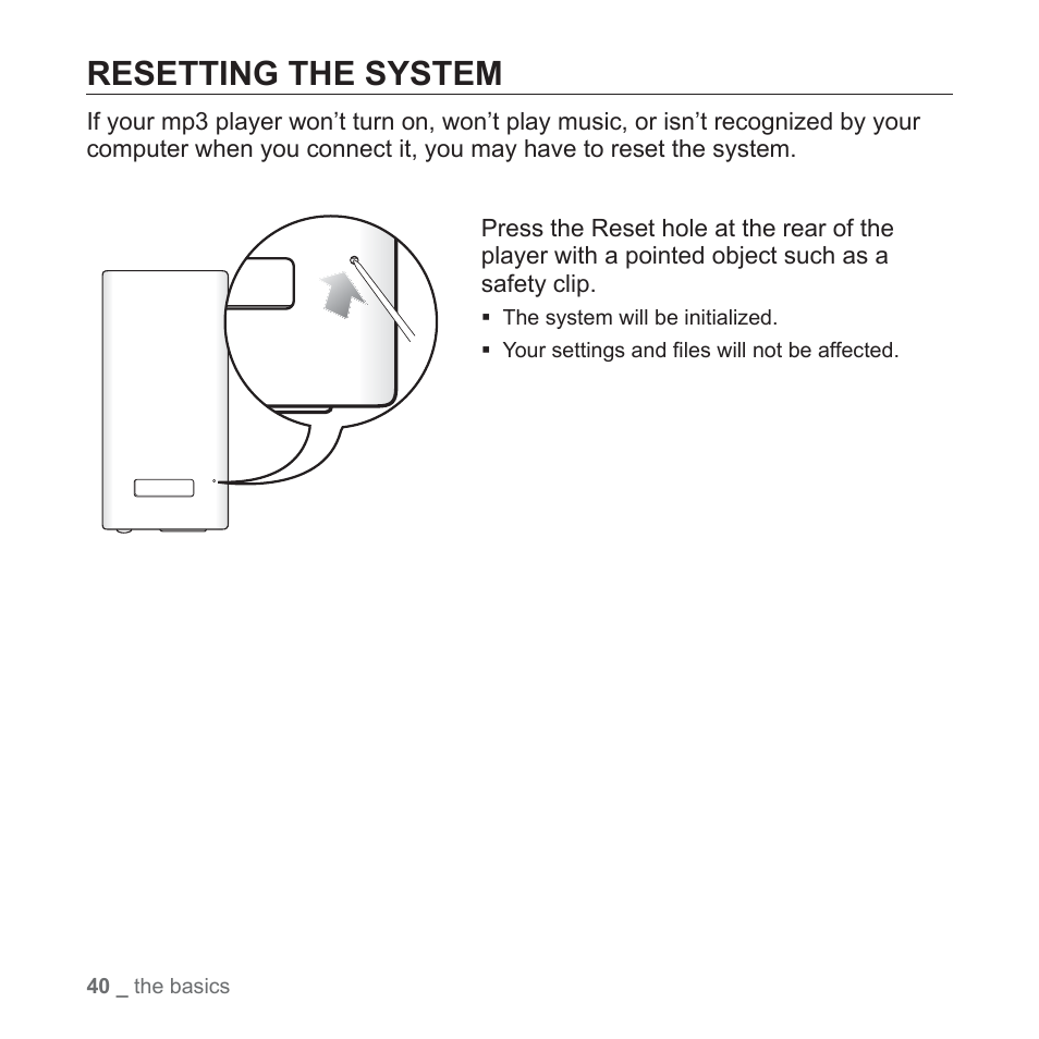 Resetting the system | Samsung YP-P2JABY-XAA User Manual | Page 40 / 152