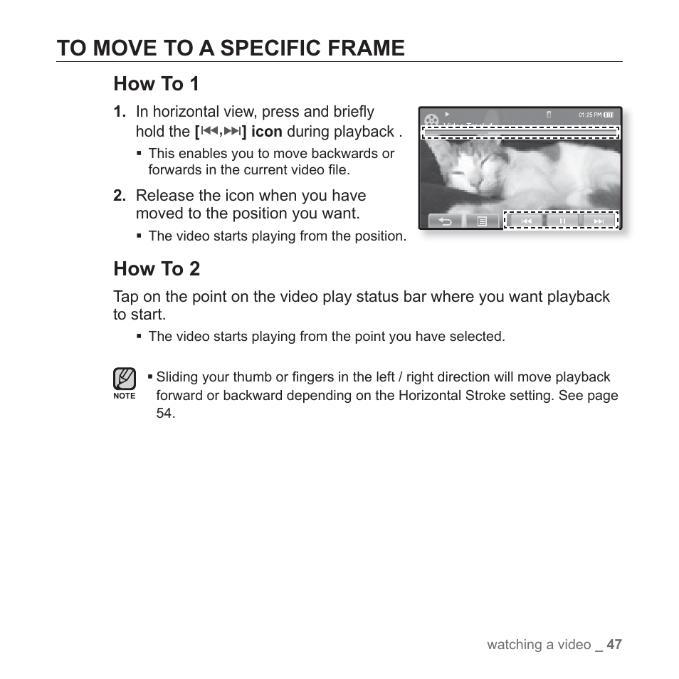 To move to a specific frame, How to 1, How to 2 | Samsung YP-P2JABY-XAA User Manual | Page 47 / 152
