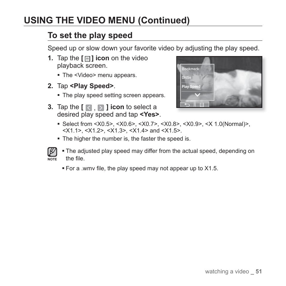 Using the video menu (continued) | Samsung YP-P2JABY-XAA User Manual | Page 51 / 152