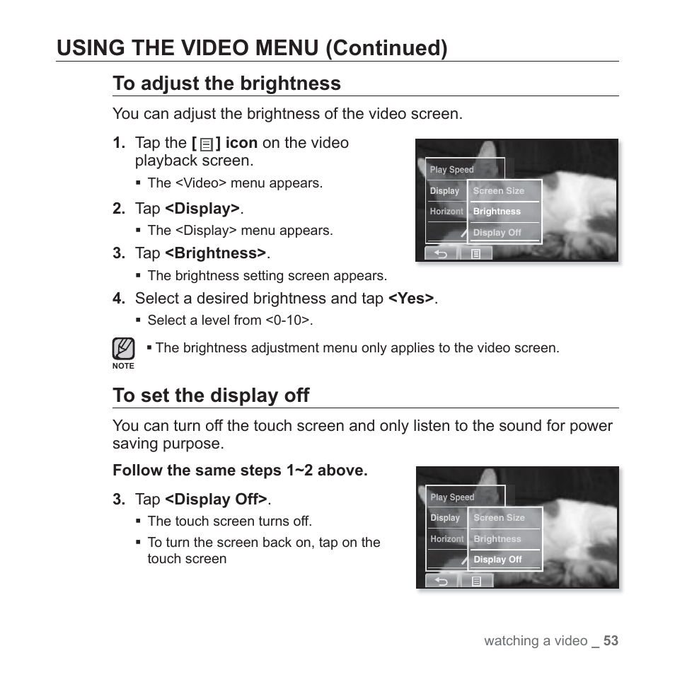 Using the video menu (continued) | Samsung YP-P2JABY-XAA User Manual | Page 53 / 152