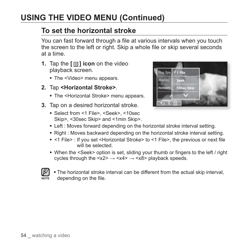 Using the video menu (continued) | Samsung YP-P2JABY-XAA User Manual | Page 54 / 152