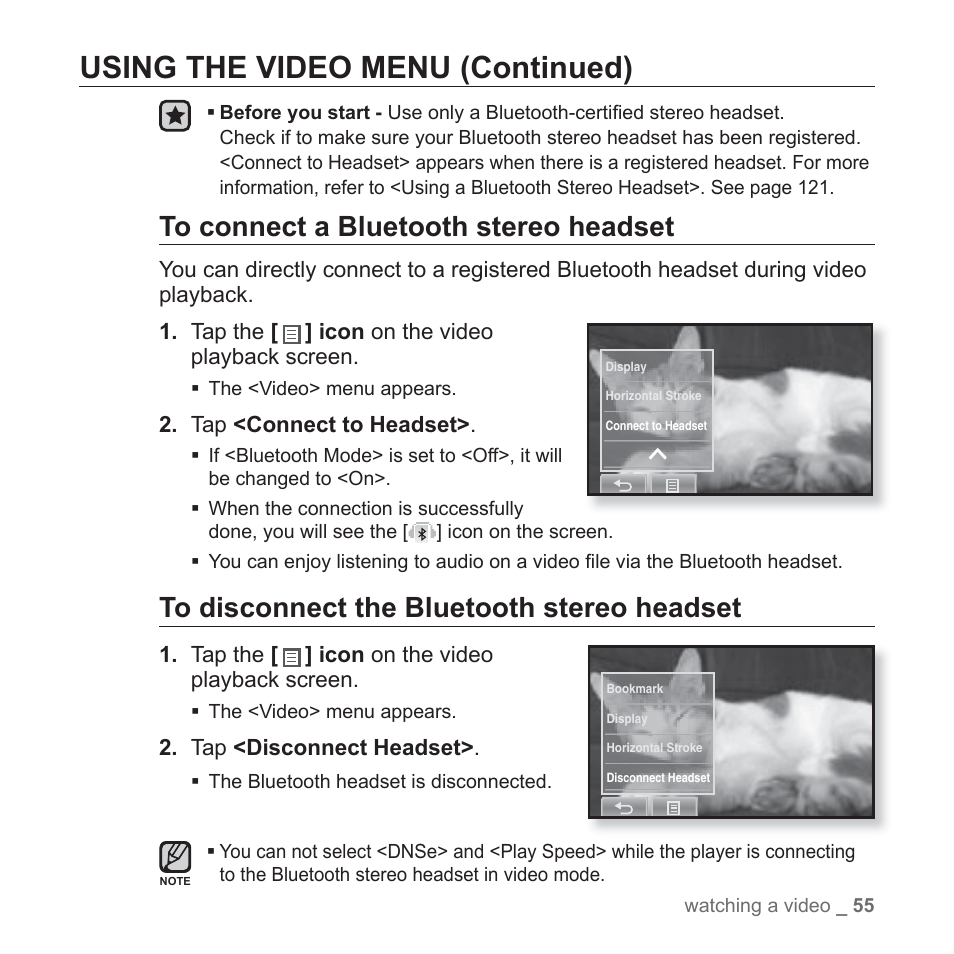 Using the video menu (continued) | Samsung YP-P2JABY-XAA User Manual | Page 55 / 152