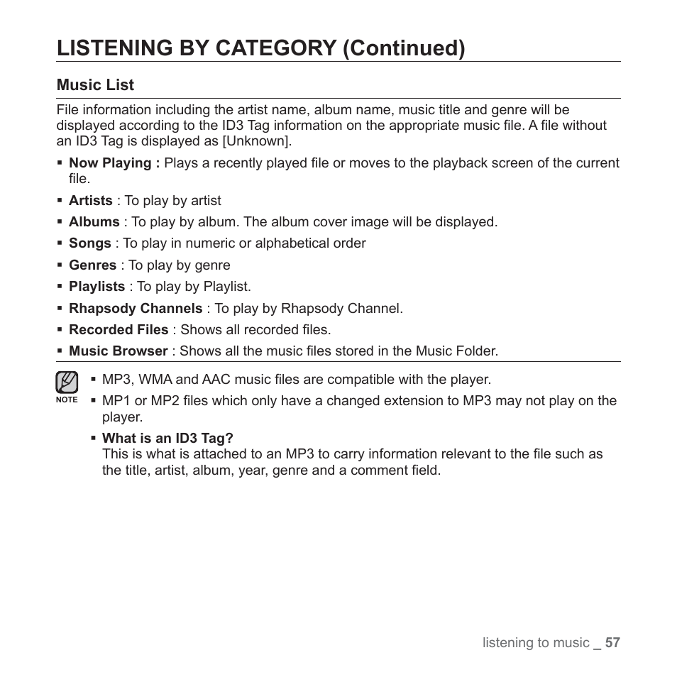 Listening by category (continued) | Samsung YP-P2JABY-XAA User Manual | Page 57 / 152