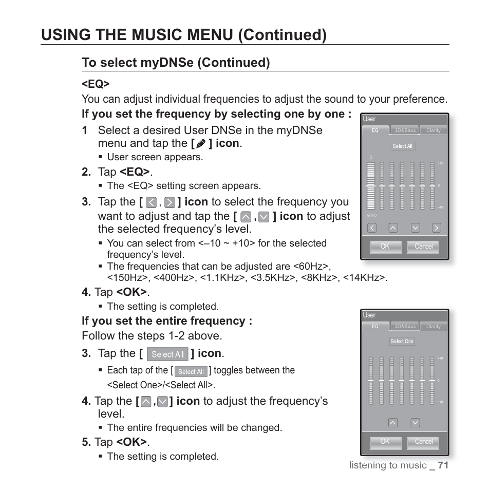 Using the music menu (continued) | Samsung YP-P2JABY-XAA User Manual | Page 71 / 152
