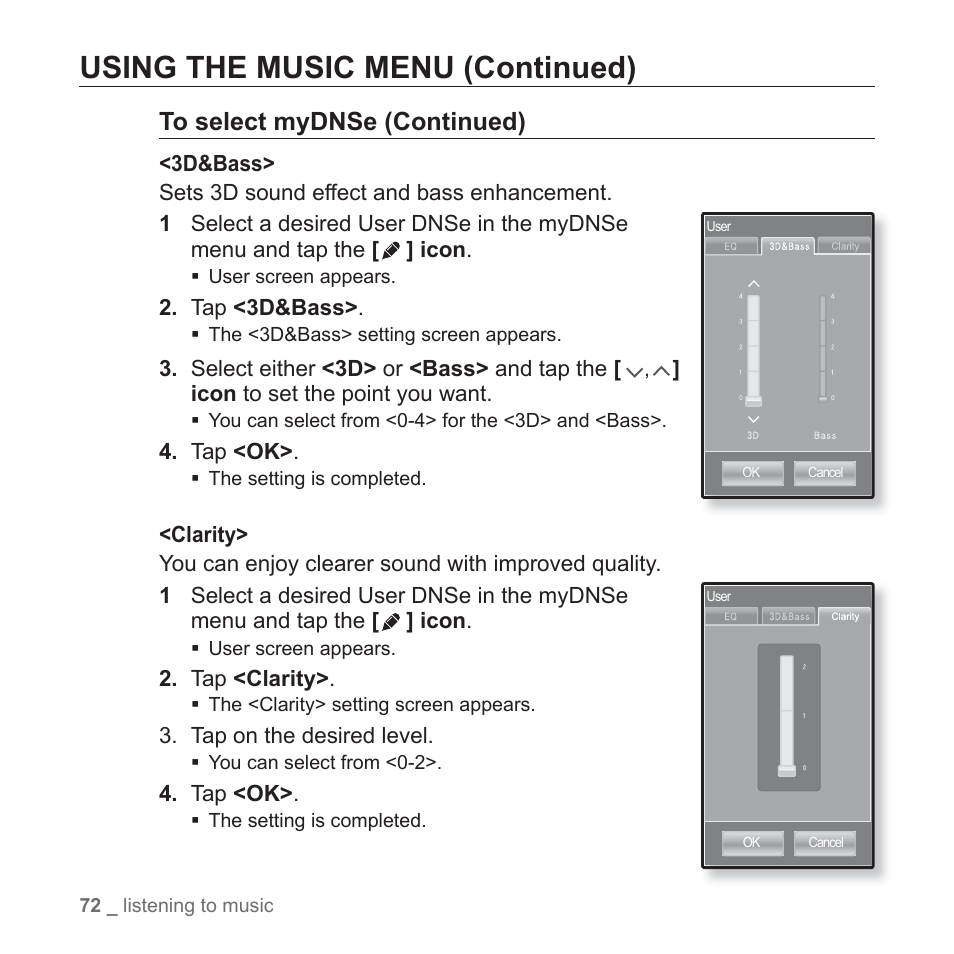 Using the music menu (continued) | Samsung YP-P2JABY-XAA User Manual | Page 72 / 152