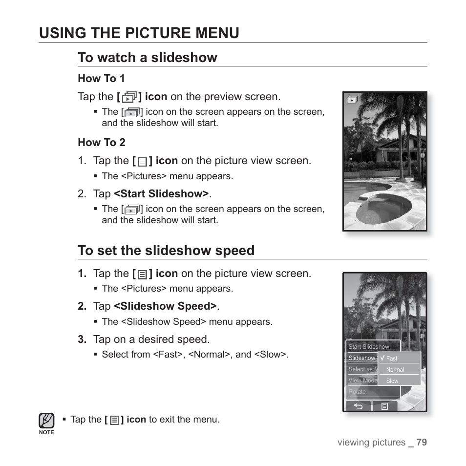 Using the picture menu | Samsung YP-P2JABY-XAA User Manual | Page 79 / 152