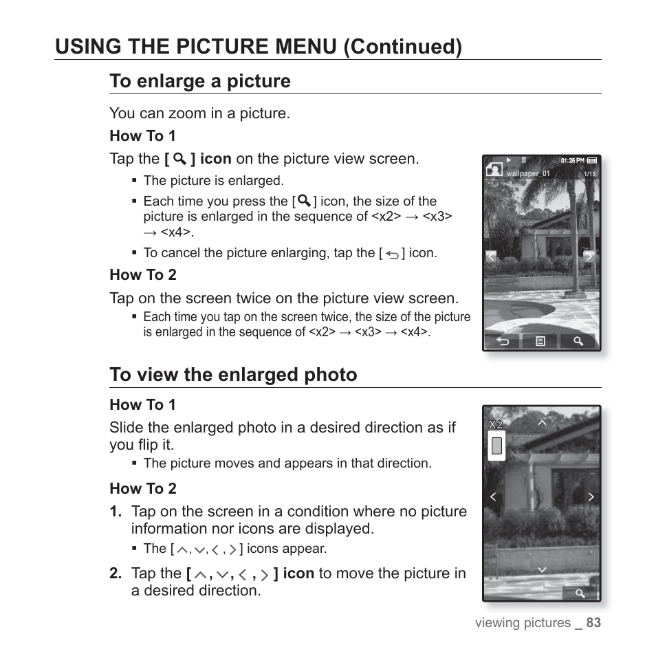 Using the picture menu (continued) | Samsung YP-P2JABY-XAA User Manual | Page 83 / 152