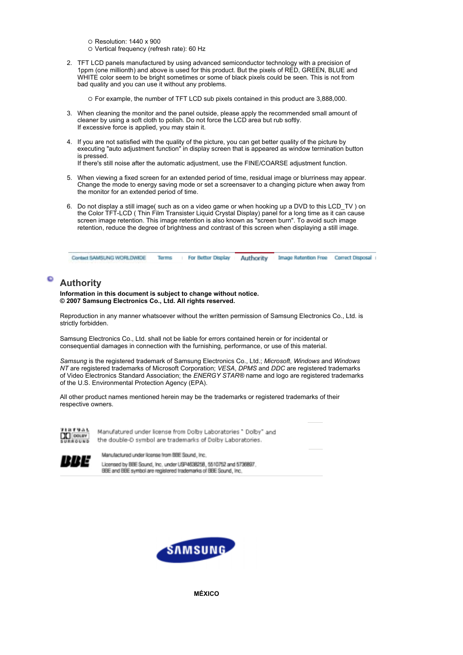 Authority | Samsung LS19DOWSS-XAA User Manual | Page 50 / 54