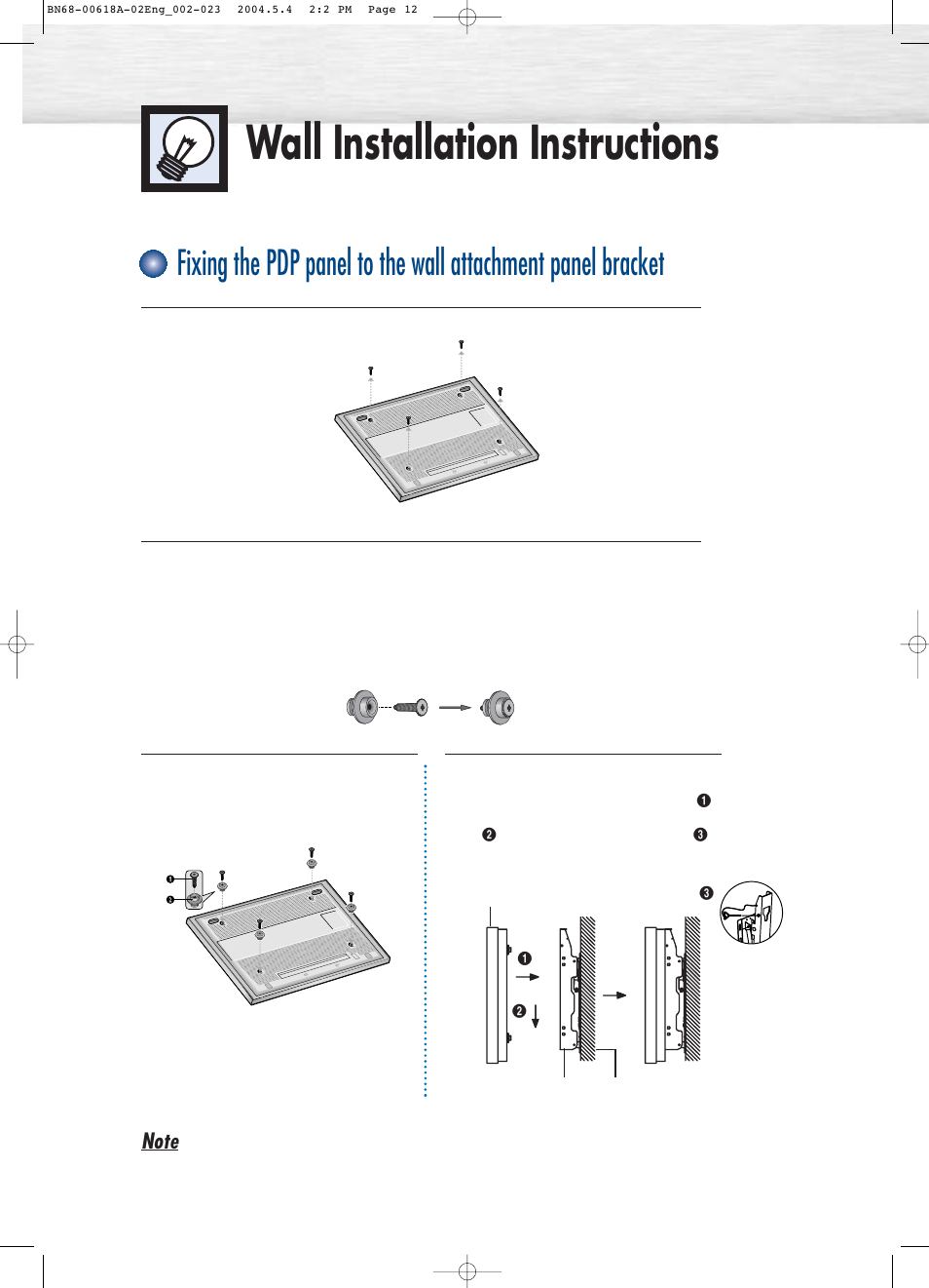 Wall installation instructions | Samsung HPP4261X-XAA User Manual | Page 3 / 12