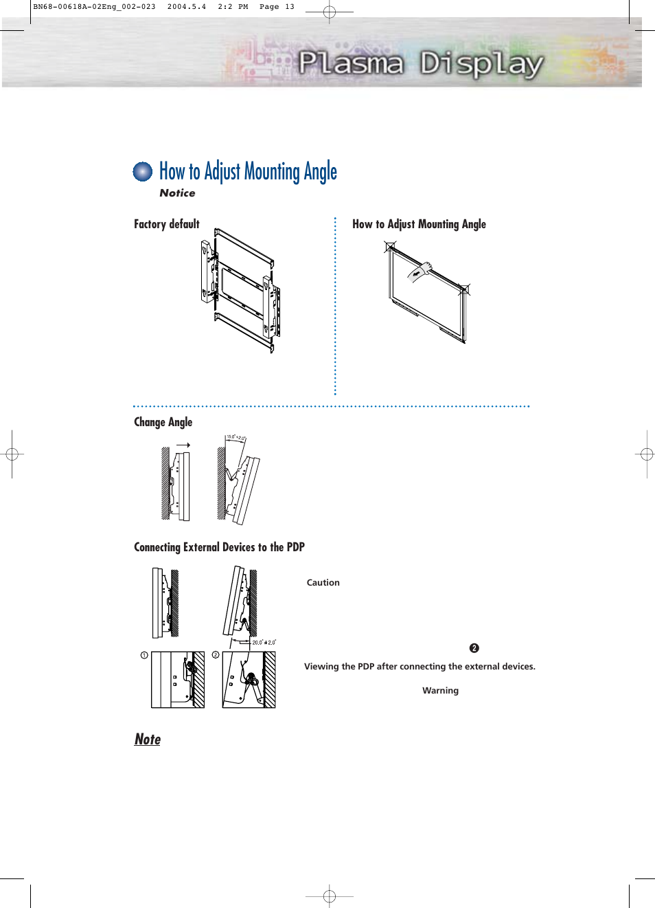 How to adjust mounting angle | Samsung HPP4261X-XAA User Manual | Page 4 / 12