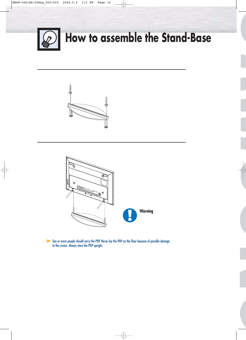 How to assemble the stand-base | Samsung HPP4261X-XAA User Manual | Page 5 / 12