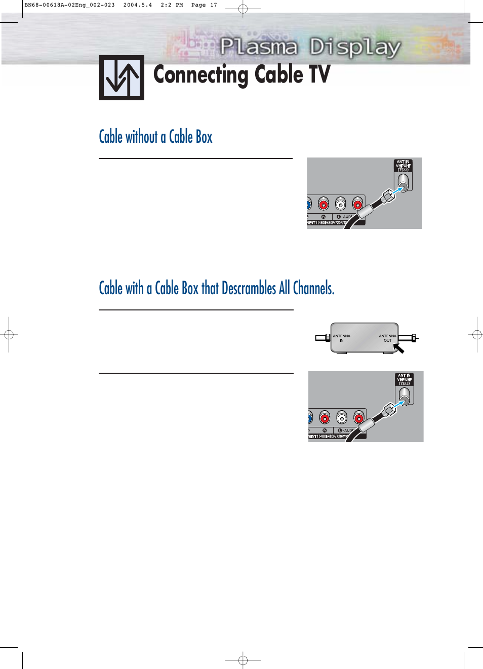 Connecting cable tv, Cable without a cable box | Samsung HPP4261X-XAA User Manual | Page 7 / 12