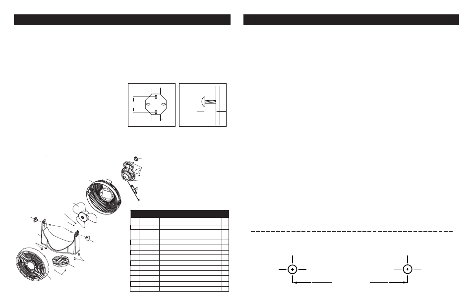 Top bottom, Operación, Mantenimiento | Opcional: montaje en la pared, Lista de repuestos | Air King 4TM65A/9530A User Manual | Page 3 / 4