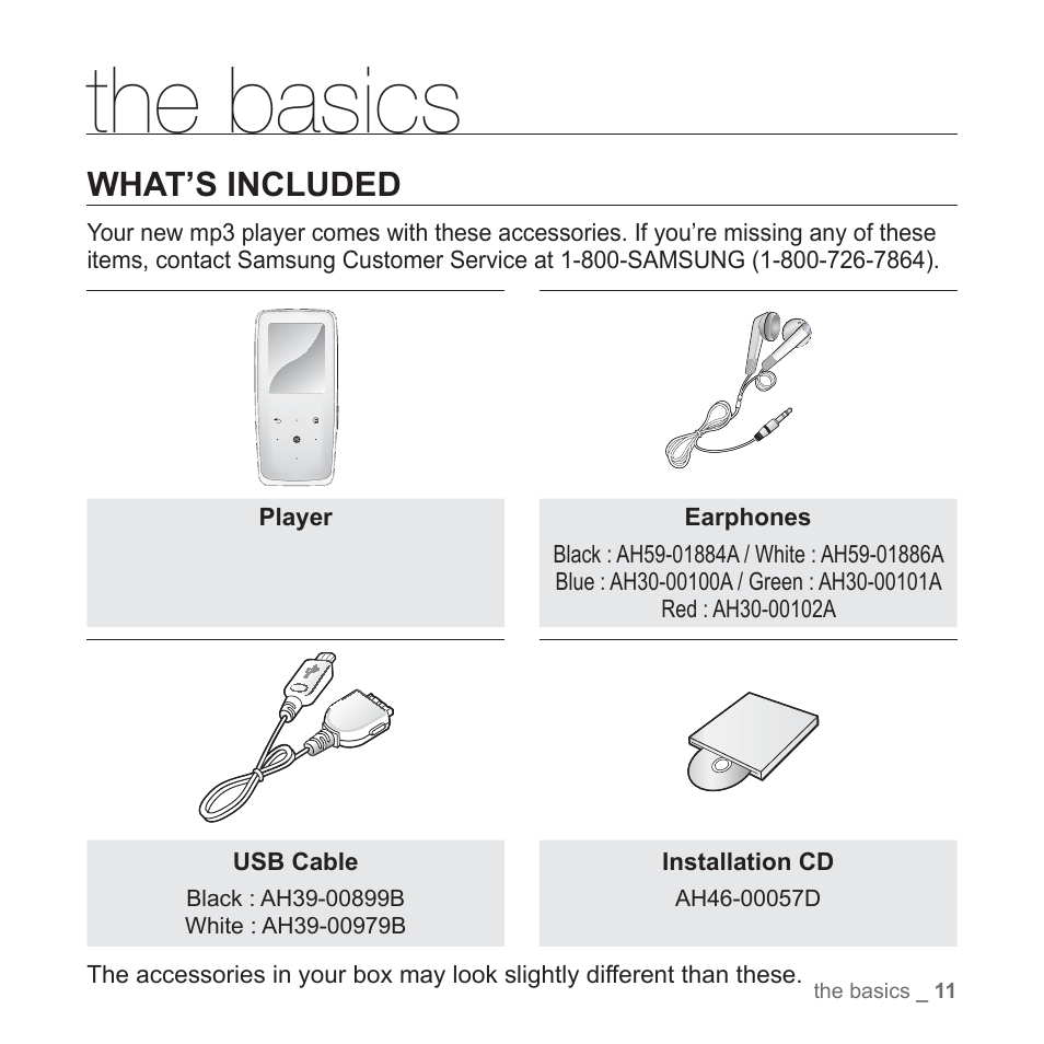 The basics, What’s included | Samsung YP-S3JAB-XAA User Manual | Page 11 / 101