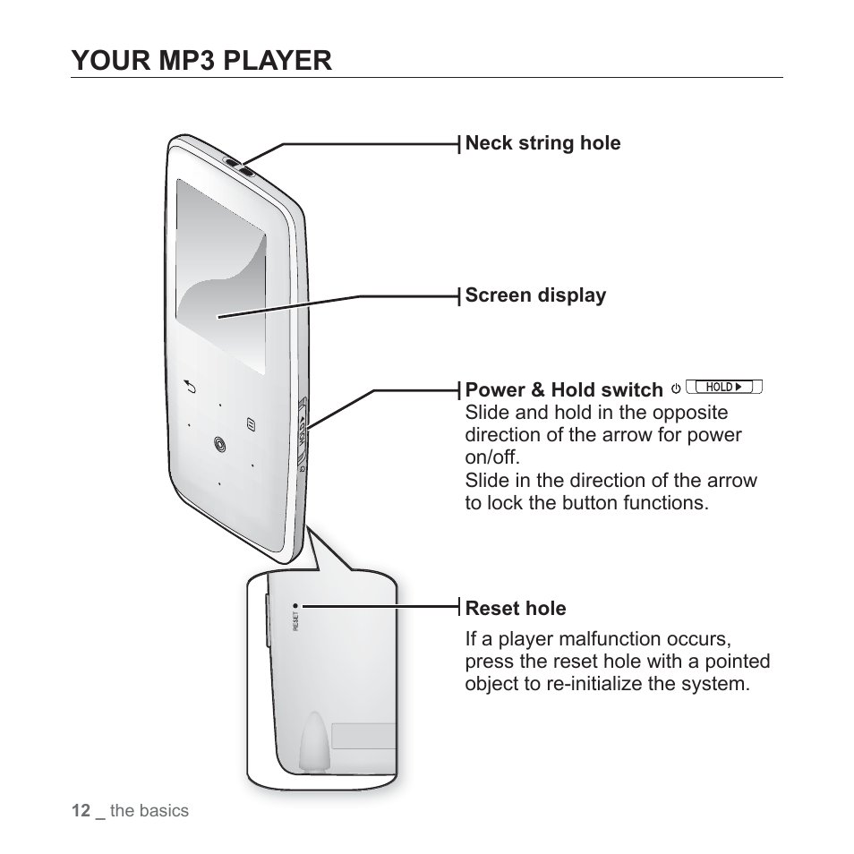 Your mp3 player | Samsung YP-S3JAB-XAA User Manual | Page 12 / 101