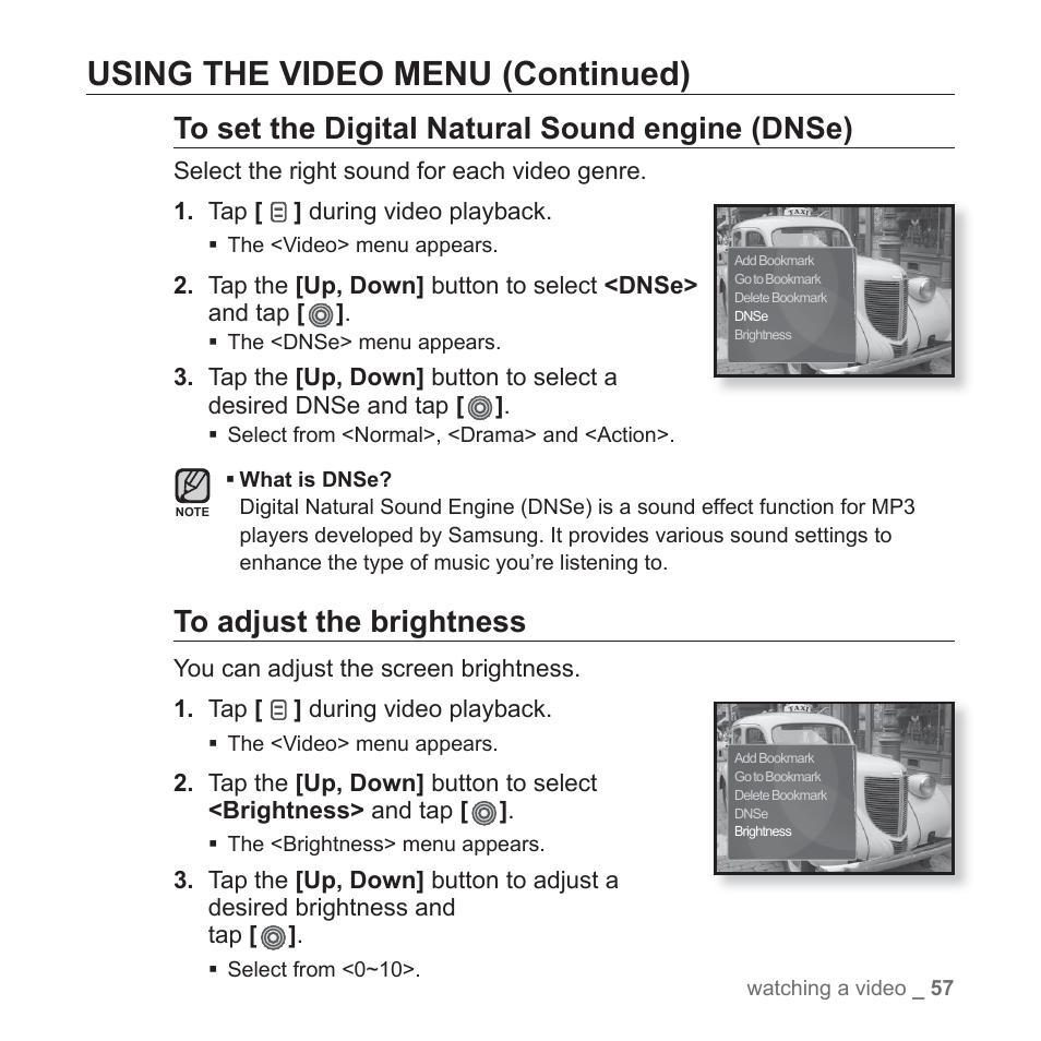 Using the video menu (continued) | Samsung YP-S3JAB-XAA User Manual | Page 57 / 101