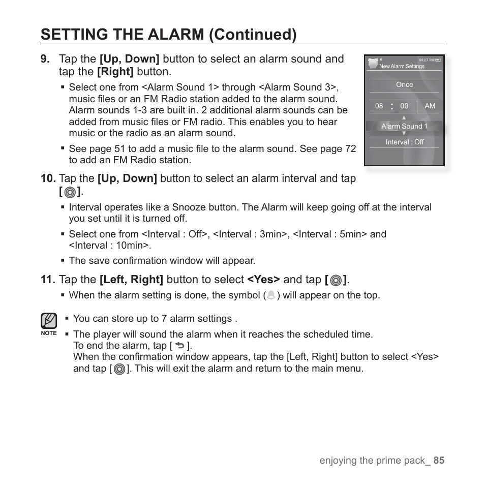 Setting the alarm (continued) | Samsung YP-S3JAB-XAA User Manual | Page 85 / 101